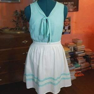 Sea foam green kawaii boat dress with floral accent